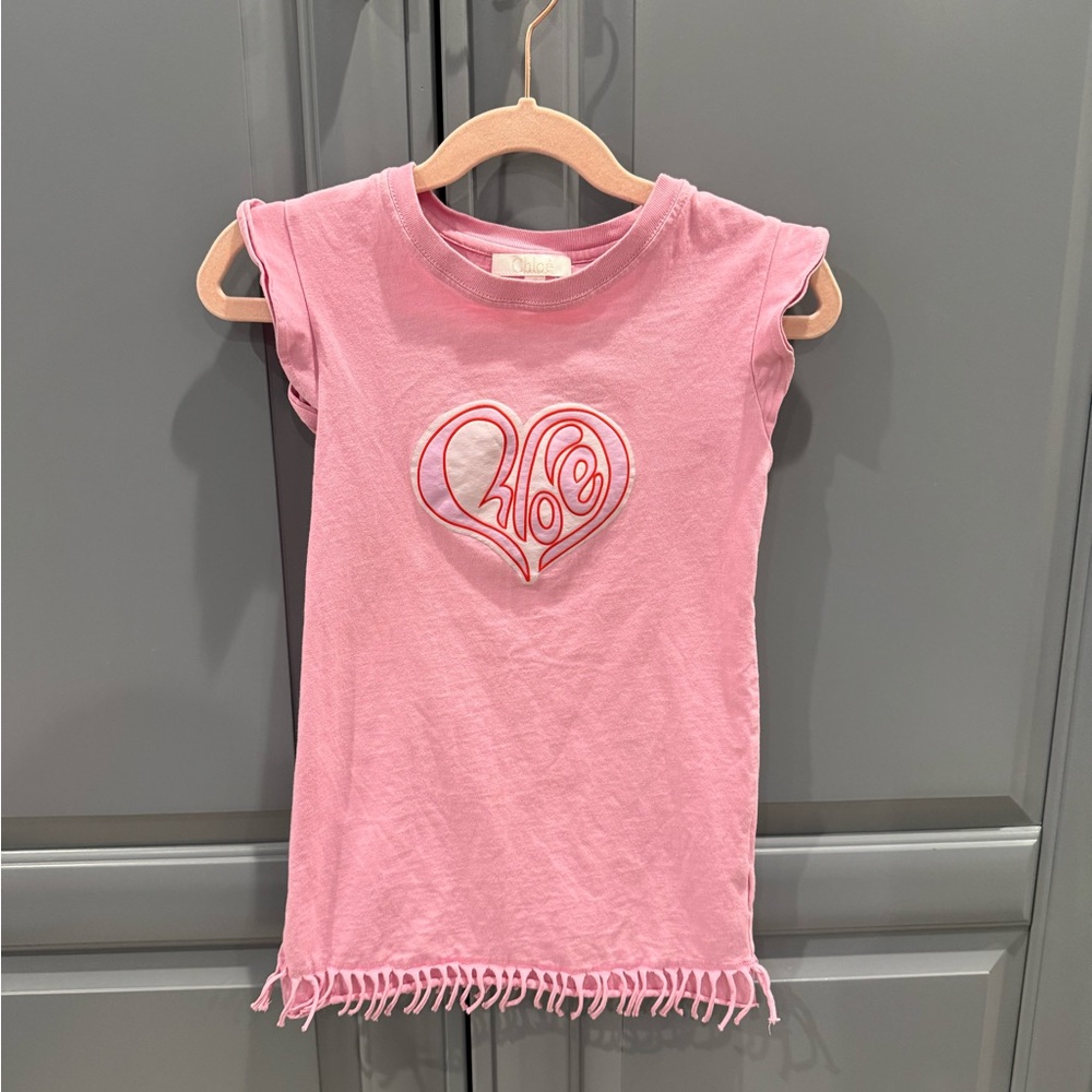 Chloe little girls logo ruffle sleeve with fringe mini dress size 4 T